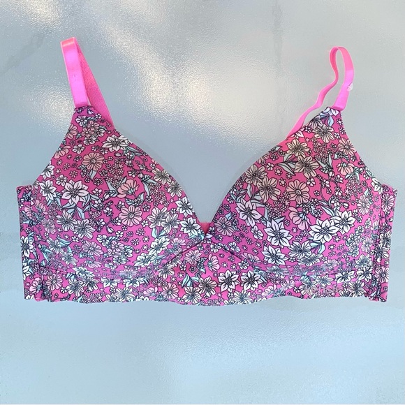 Kensie Pink and White Floral Full Coverage Push Up Wireless Bra ~ Size 38D - Picture 1 of 5